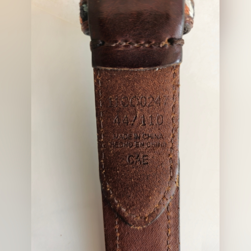 Columbia Men's Brown Leather Belt Multi Color Cotton Woven  Fabric Size 44 - Picture 10 of 17